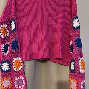 Altar'd State Pink Cardigan with Crochet Sleeves